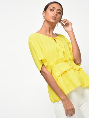 ruffle detail tie up neck top - 15965303 - Standard Image - 2