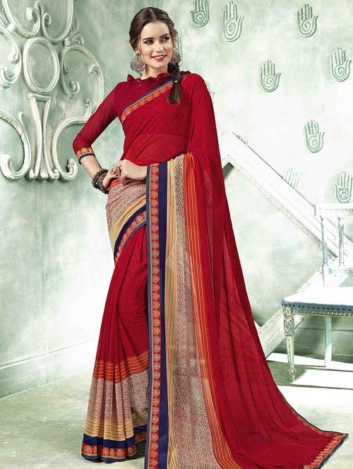 geometric printed saree with blouse - 15966047 - Very Small Image - 1