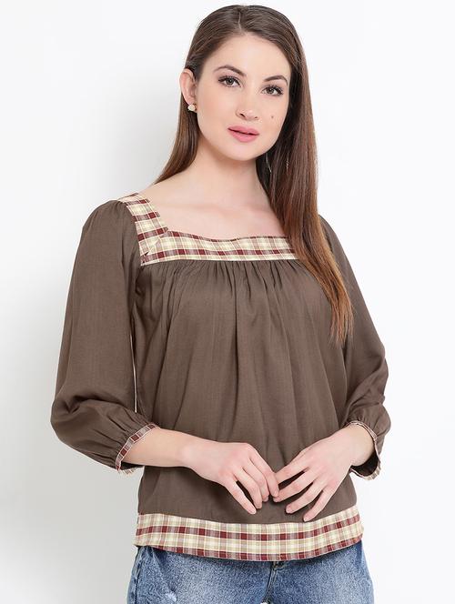 checkered paneled gathered top - 15966086 - Standard Image - 1
