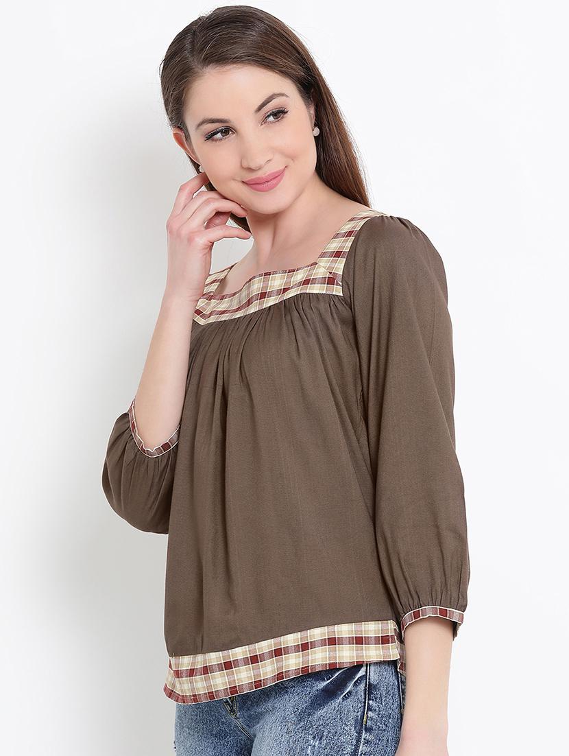 checkered paneled gathered top - 15966086 - Zoom Image - 2