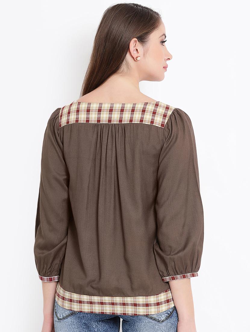 checkered paneled gathered top - 15966086 - Zoom Image - 3