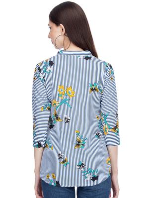 mandarin neck striped floral shirt - 15966384 - Standard Image - 3
