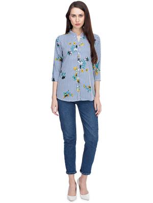 mandarin neck striped floral shirt - 15966384 - Standard Image - 4