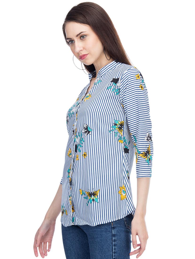 mandarin neck striped floral shirt - 15966384 - Zoom Image - 2
