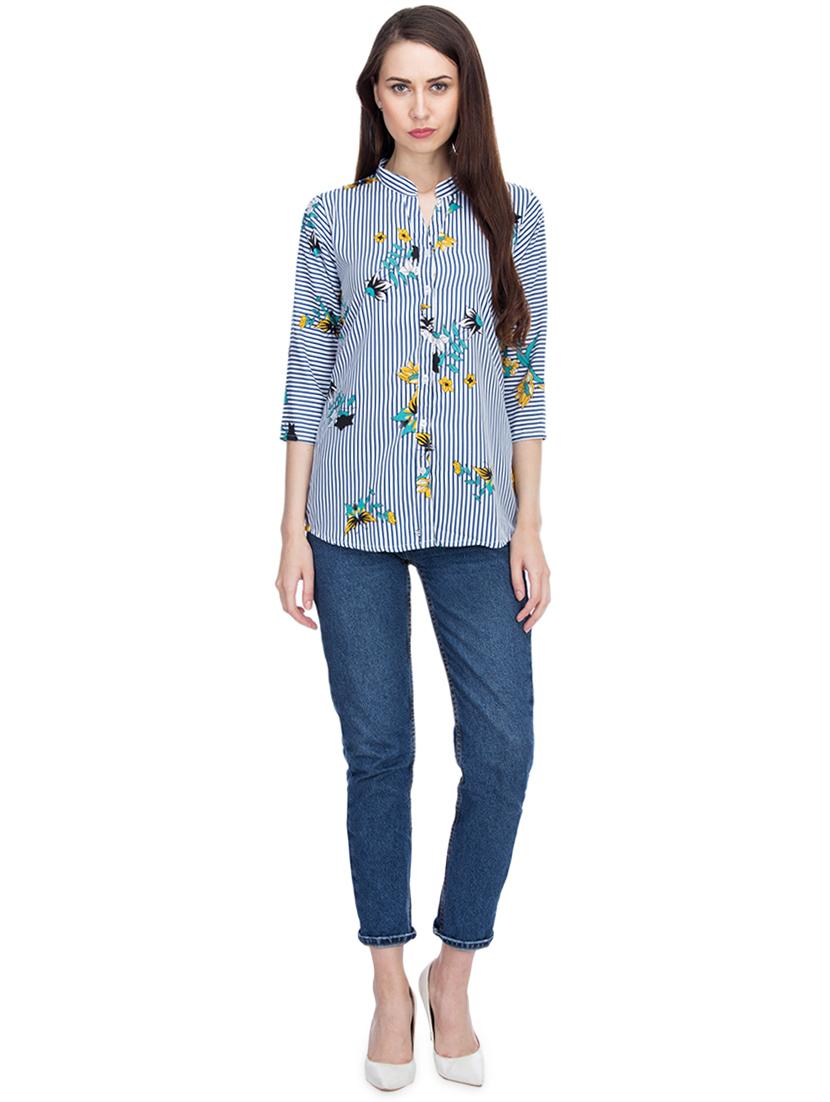 mandarin neck striped floral shirt - 15966384 - Zoom Image - 4