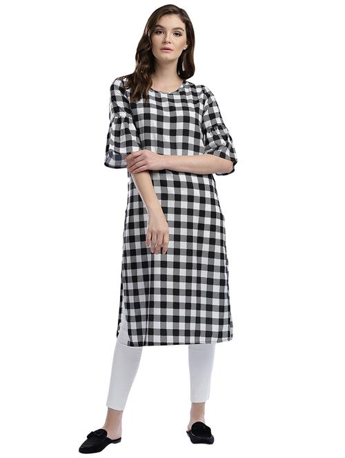checkered bell sleeves straight kurta - 15966734 - Standard Image - 1