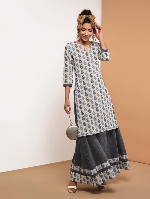 paisley printed kurta with skirt set - 15967125 - Standard Image - 1