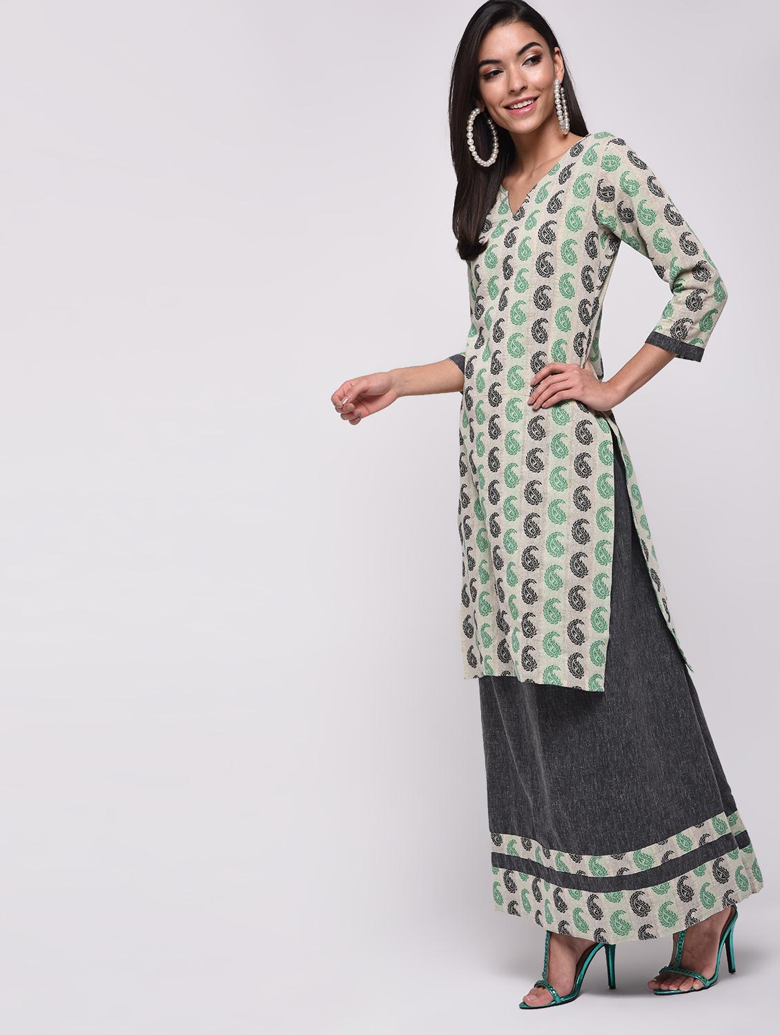 paisley printed kurta with skirt set - 15967126 - Zoom Image - 3