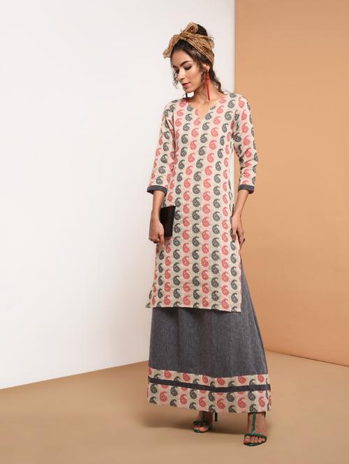 paisley printed kurta with skirt set - 15967128 - Standard Image - 1