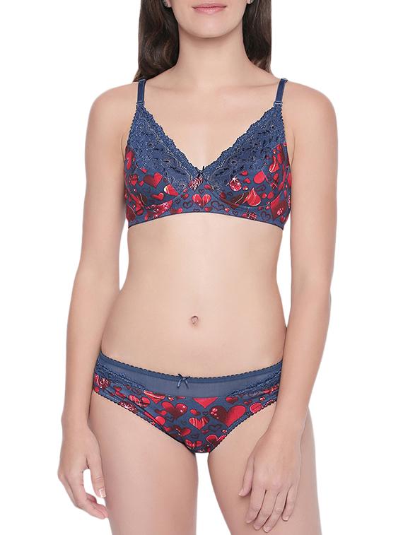 lace detail heart print bra and panty set - 15967194 - Zoom Image - 1