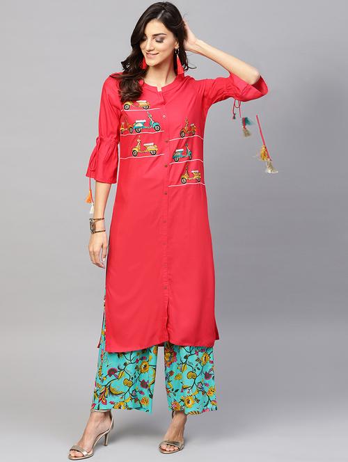 embroidered bell sleeved kurta palazzo set - 15967586 - Standard Image - 1
