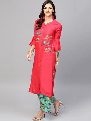 embroidered bell sleeved kurta palazzo set - 15967586 - Standard Image - 2