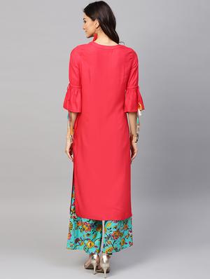 embroidered bell sleeved kurta palazzo set - 15967586 - Standard Image - 3