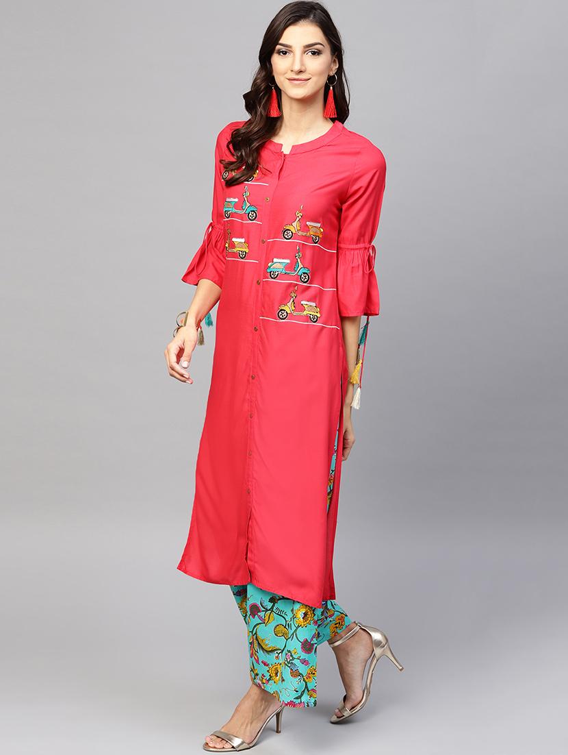 embroidered bell sleeved kurta palazzo set - 15967586 - Zoom Image - 2