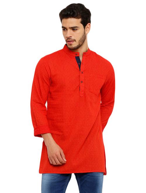 red cotton short kurta - 15967739 - Standard Image - 1