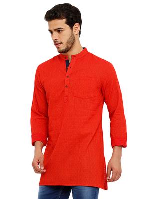 red cotton short kurta - 15967739 - Standard Image - 2