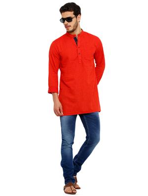 red cotton short kurta - 15967739 - Standard Image - 4