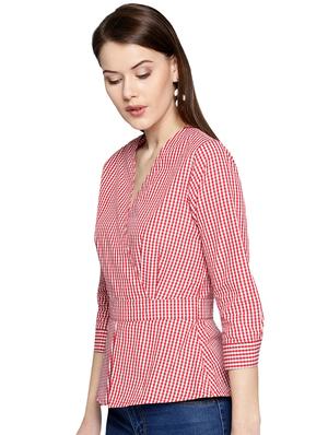 overlap neck gingham checks top - 15967857 - Standard Image - 2