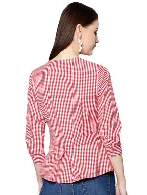 overlap neck gingham checks top - 15967857 - Standard Image - 3