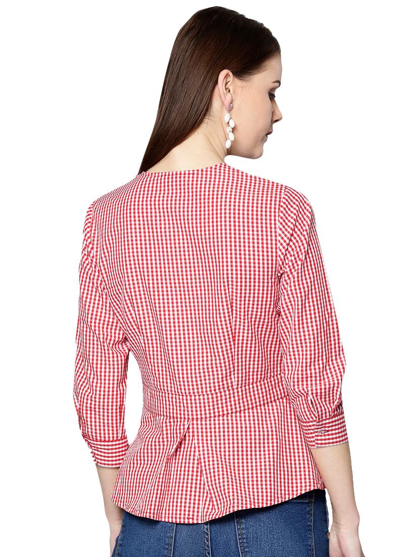overlap neck gingham checks top - 15967857 - Zoom Image - 3