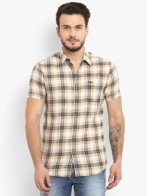 beige checkered casual shirt - 15968464 - Standard Image - 1