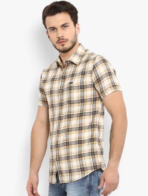 beige checkered casual shirt - 15968464 - Standard Image - 2