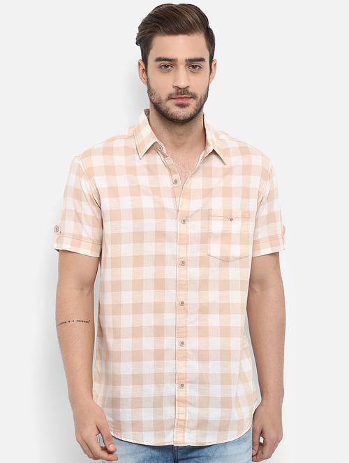 beige checkered casual shirt - 15968478 - Standard Image - 1