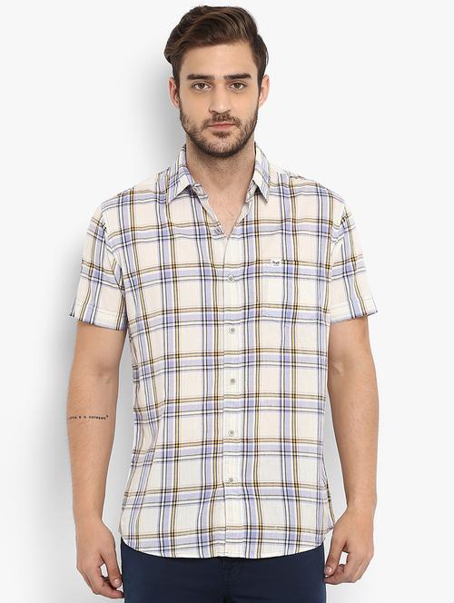 beige checkered casual shirt - 15968479 - Standard Image - 1
