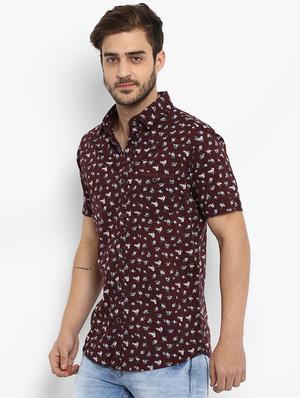 maroon floral printed casual shirt - 15968500 - Standard Image - 2
