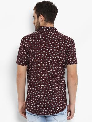maroon floral printed casual shirt - 15968500 - Standard Image - 3