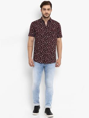 maroon floral printed casual shirt - 15968500 - Standard Image - 4