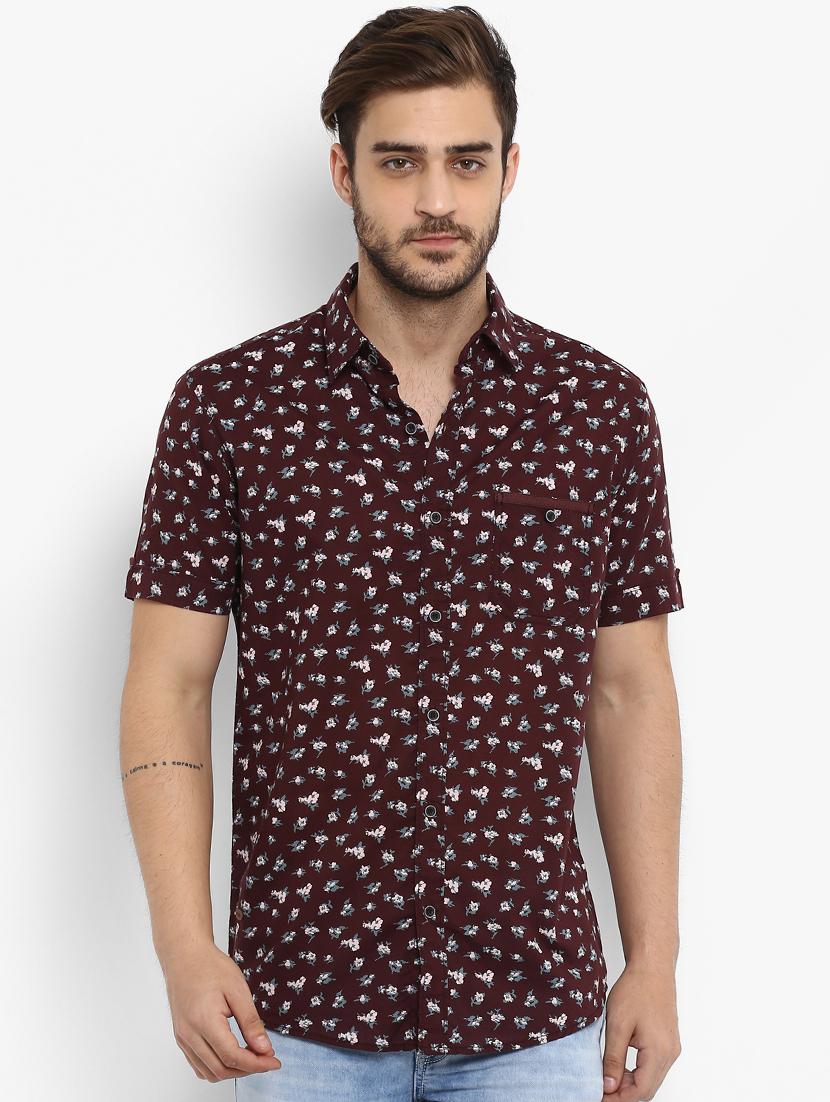 maroon floral printed casual shirt - 15968500 - Zoom Image - 1