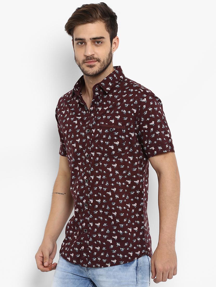 maroon floral printed casual shirt - 15968500 - Zoom Image - 2