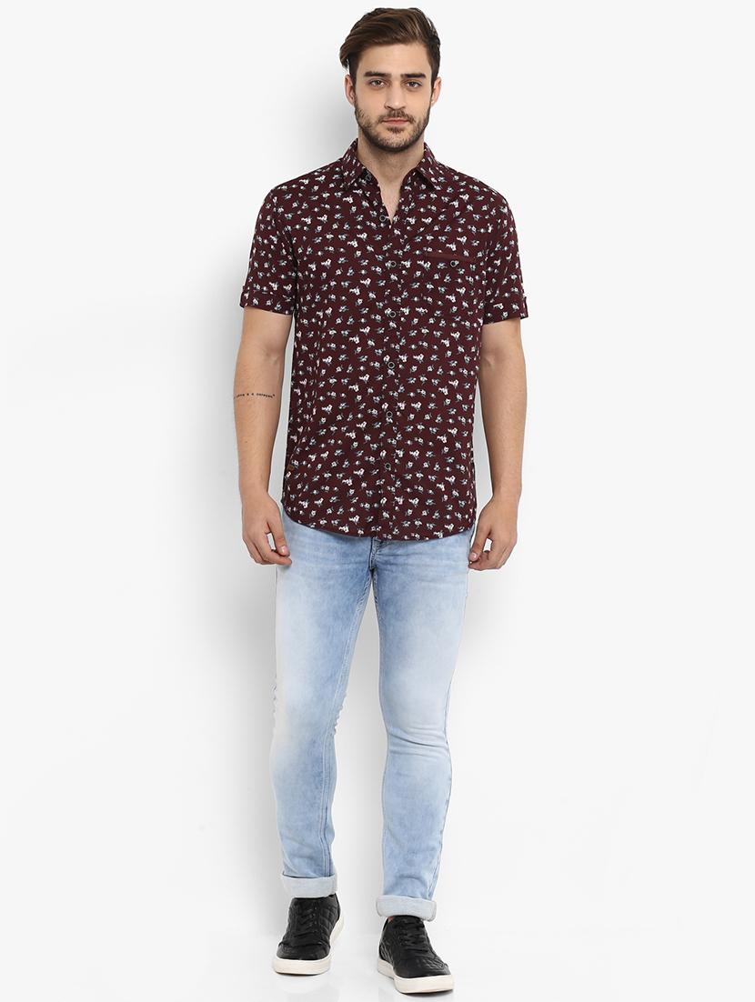 maroon floral printed casual shirt - 15968500 - Zoom Image - 4