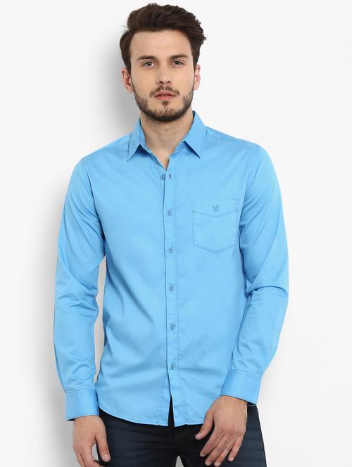 blue solid casual shirt - 15968542 - Standard Image - 1