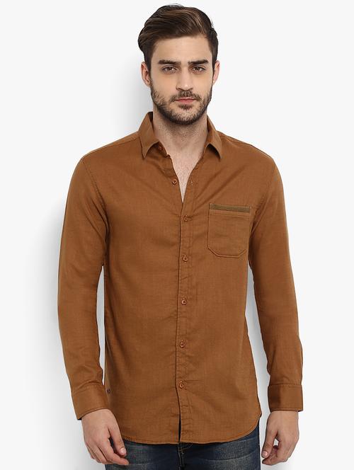 brown solid casual shirt - 15968546 - Standard Image - 1