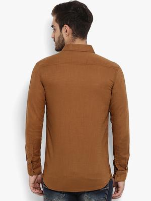 brown solid casual shirt - 15968546 - Standard Image - 3