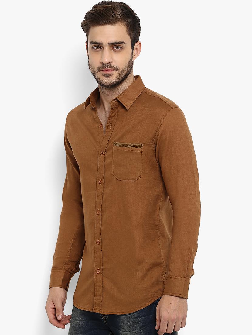 brown solid casual shirt - 15968546 - Zoom Image - 2