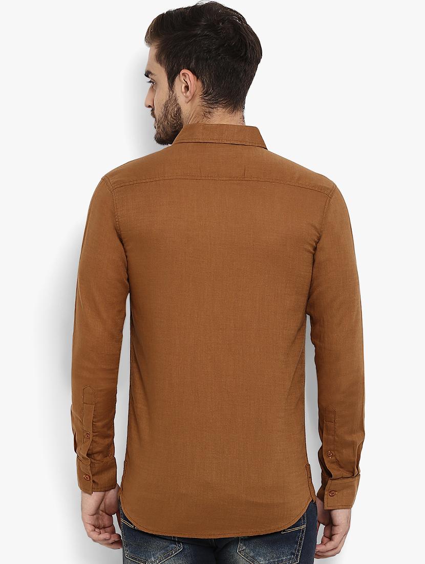 brown solid casual shirt - 15968546 - Zoom Image - 3
