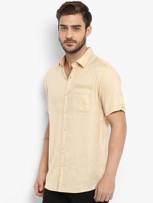beige solid casual shirt - 15968548 - Standard Image - 2