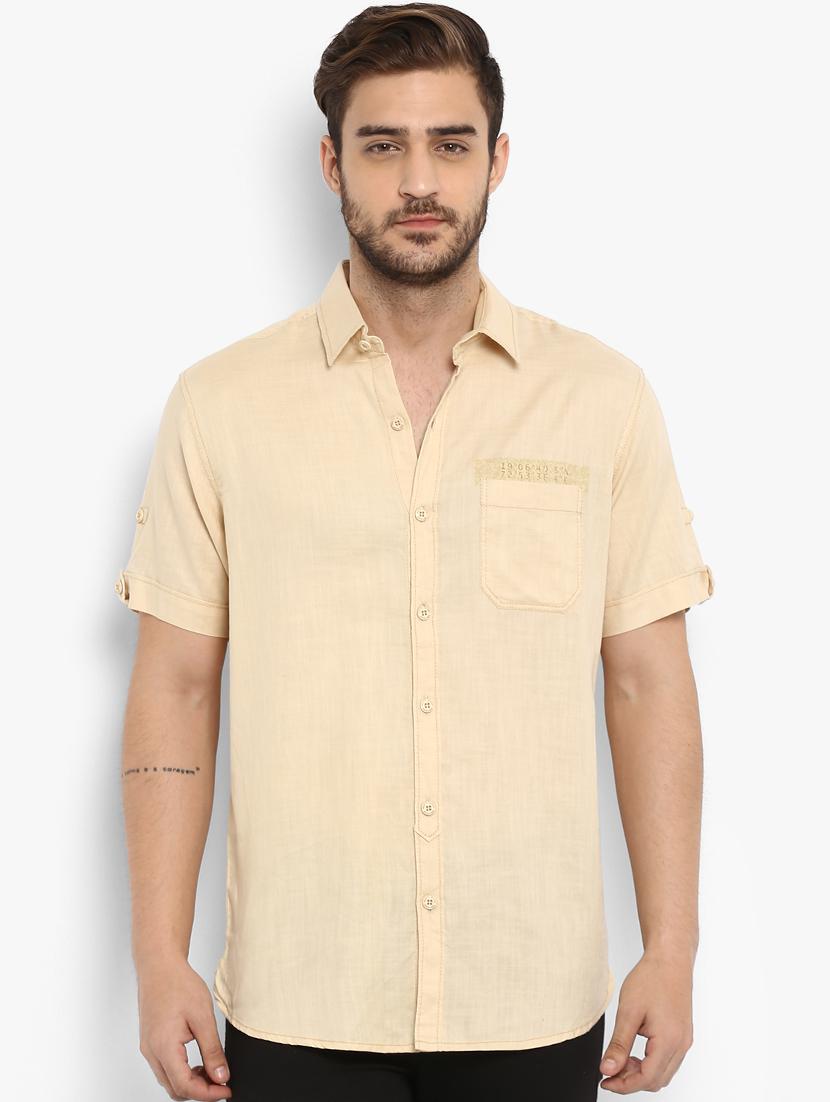 beige solid casual shirt - 15968548 - Zoom Image - 1