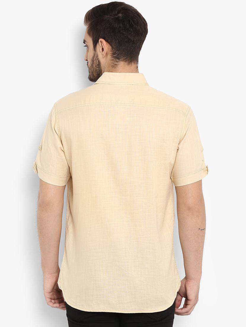 beige solid casual shirt - 15968548 - Zoom Image - 3