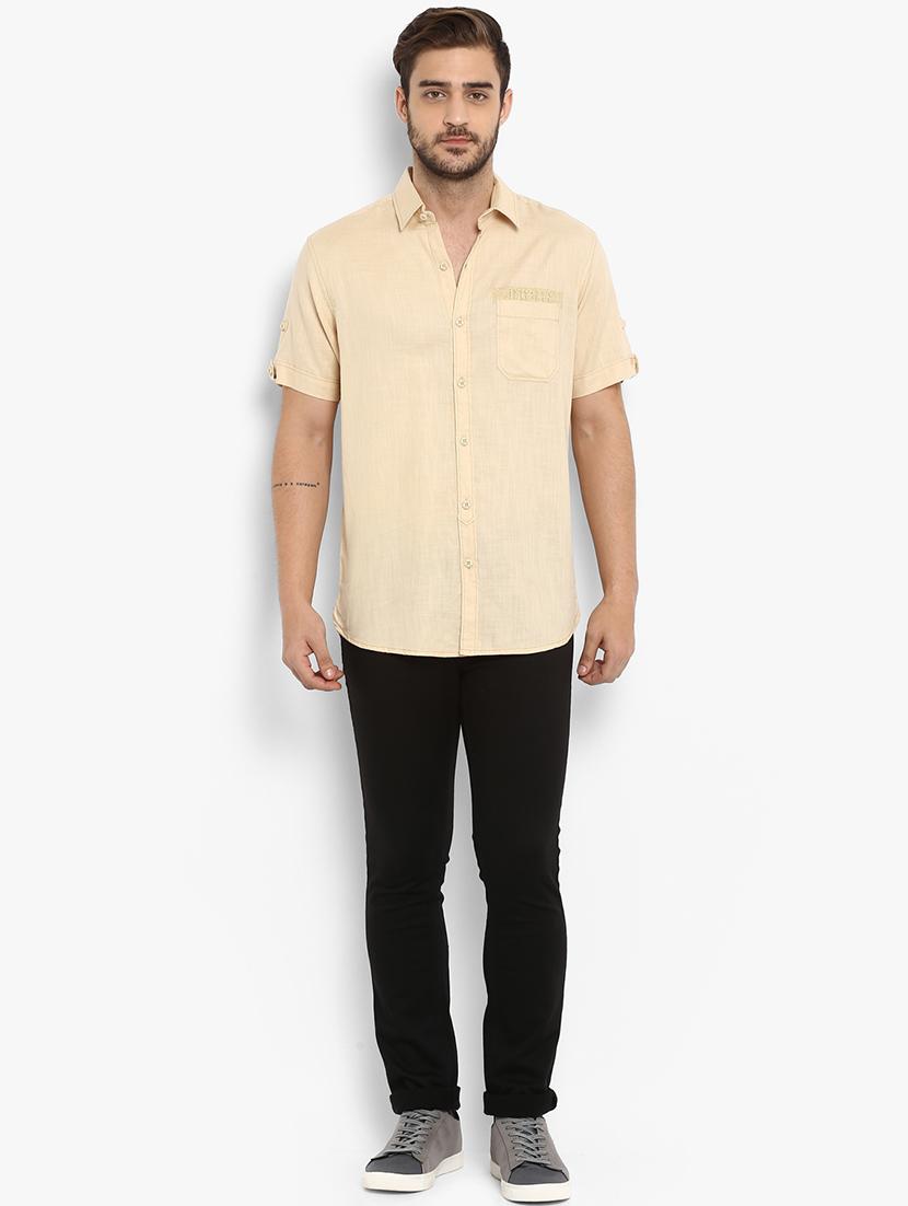beige solid casual shirt - 15968548 - Zoom Image - 4