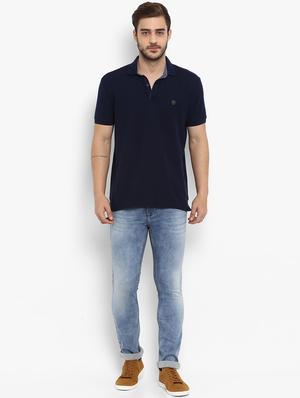 blue solid polo t-shirt - 15968580 - Standard Image - 4