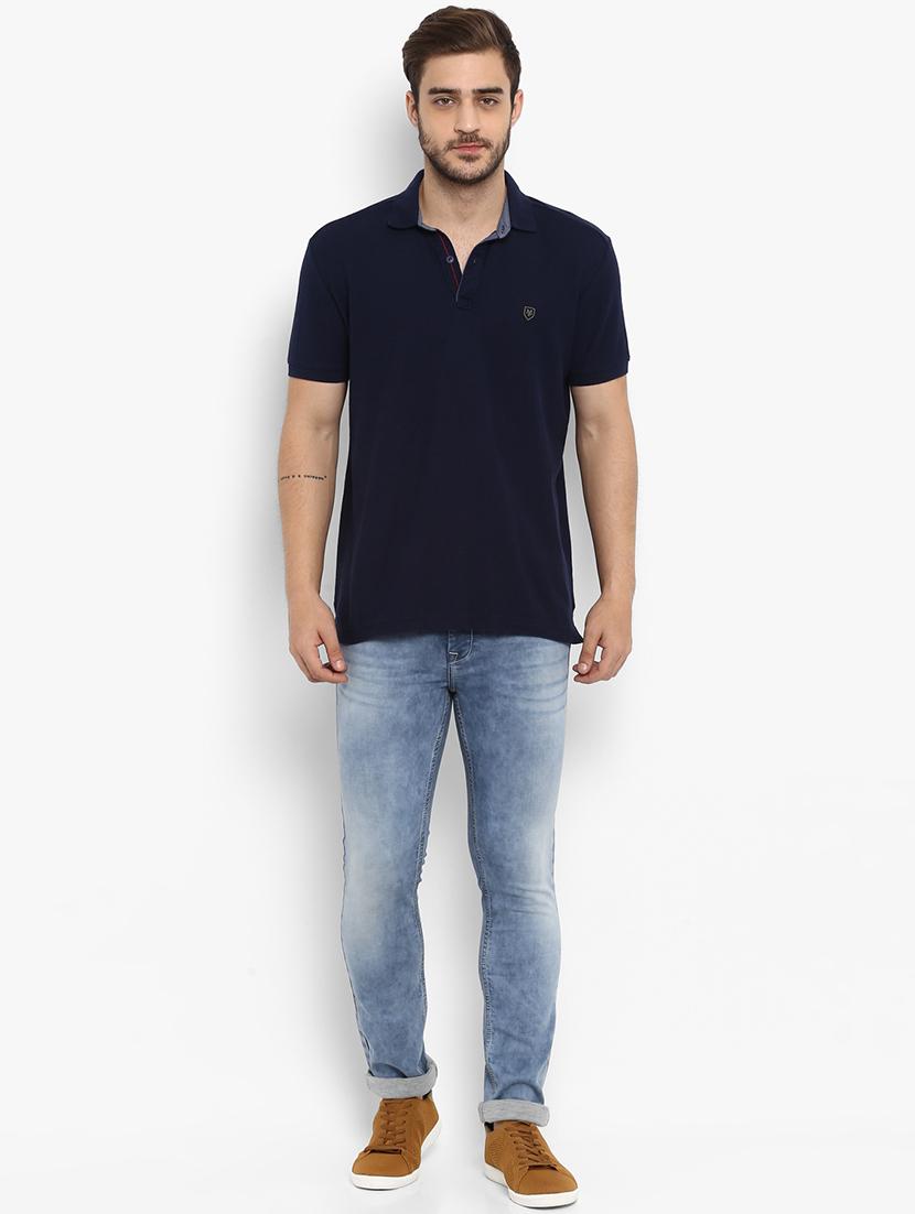 blue solid polo t-shirt - 15968580 - Zoom Image - 4
