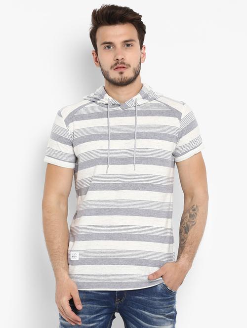 grey striped hooded t-shirt - 15968594 - Standard Image - 1