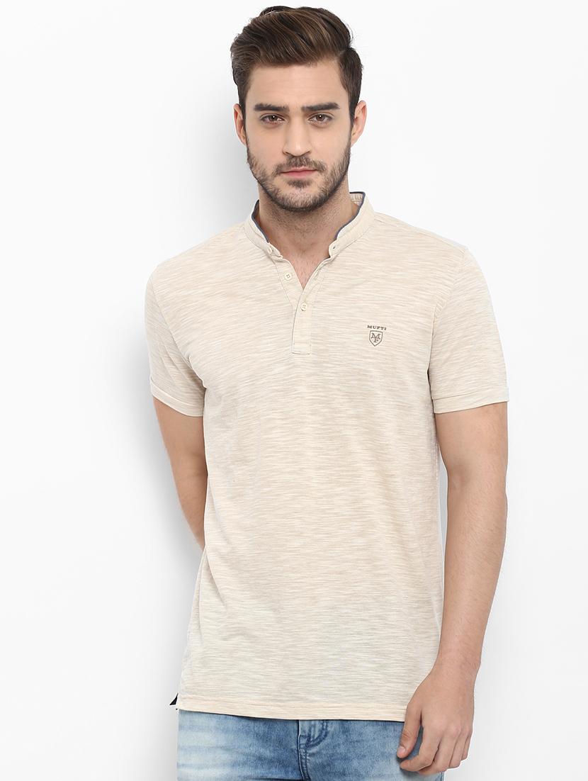beige cotton collared t-shirt - 15968624 - Zoom Image - 1