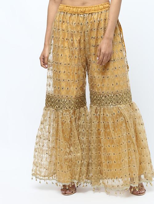 embroidered & sequined silk blend sharara - 15969139 - Standard Image - 1