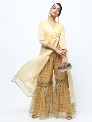 embroidered & sequined silk blend sharara - 15969139 - Standard Image - 2