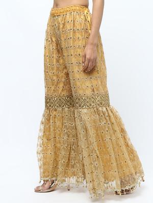 embroidered & sequined silk blend sharara - 15969139 - Standard Image - 3